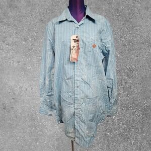 Hypnotic Genes Mens XL Blue Splatter Stripe Pearl Snap Shirt HYP0014 NWT D105